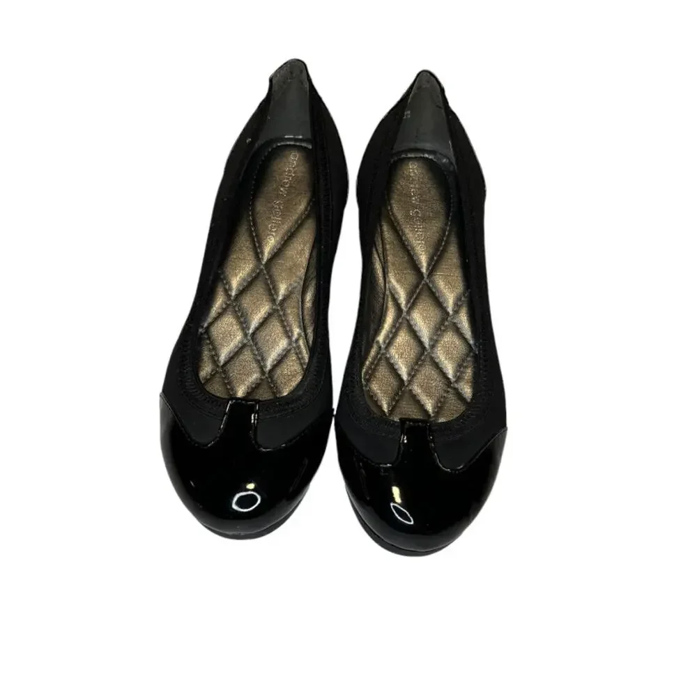 Andrew Geller Black Patent Leather & Fabric Platform Flat Shoes Size 6.5 M